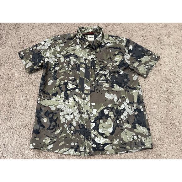 Simms Men's Fishing Veil Camo Button Front Shirt Size Large Green - Picture 1 of 7